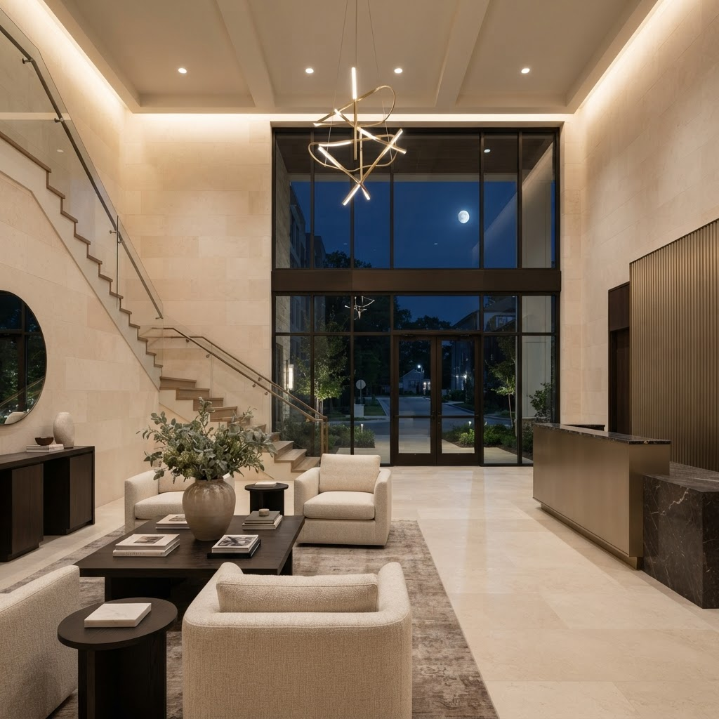 Lobby concept of the Luna at Viera community at evening